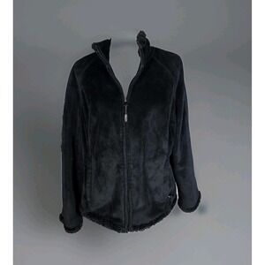 Green Tea Womens Black Faux Fur Coat‎ Jacket XL Full Zip Pockets